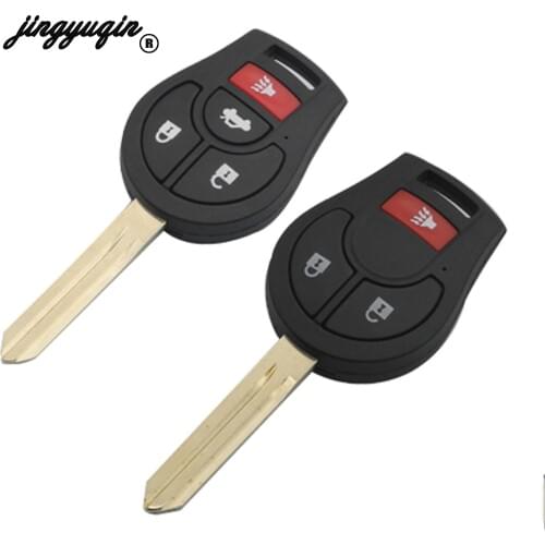 Jingyuqin 10pcs 3/4 Buttons Replacement Remote Car Key Cover Case for Nissan Tiide X-Trail Uncut Blade Micra K14 FCC March Sunny