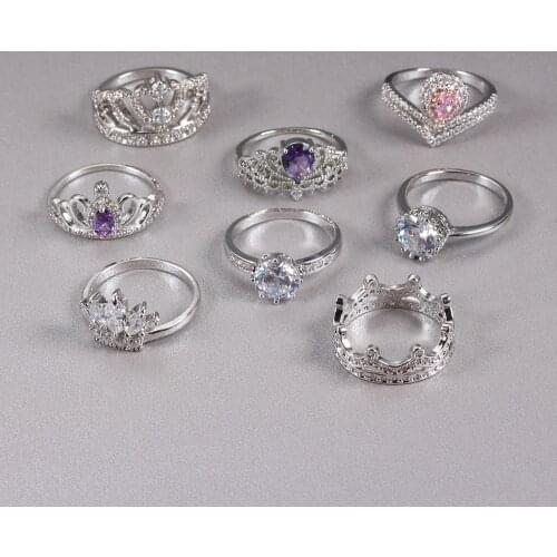 Silver Color Crystal Rings For Women Zircon Ring Jewelry Crown Romantic Engagement Party Finger Jewelry Accessories wedding Gift