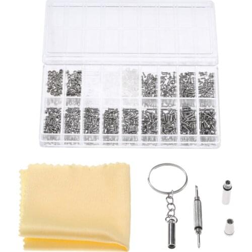 Hot 900Pcs Assortment Tiny Eyeglass Sun Glasses Spectacles Screw Set +Screwdriver +Glasses Cloth +Plastic Case Repair Tool Kit