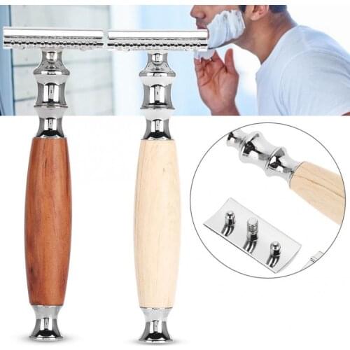 Straight Razor Classic Men Anti-skid Wood Handle Dual Blade Shaver Vintage Style Manual Razor Shaving
