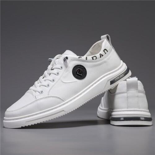 High-Quality Leather Shoes For Men Luxury Brand Casual And Comfortable Mens Shoes Lace-up Fashion Flat Shoes White Sneakers