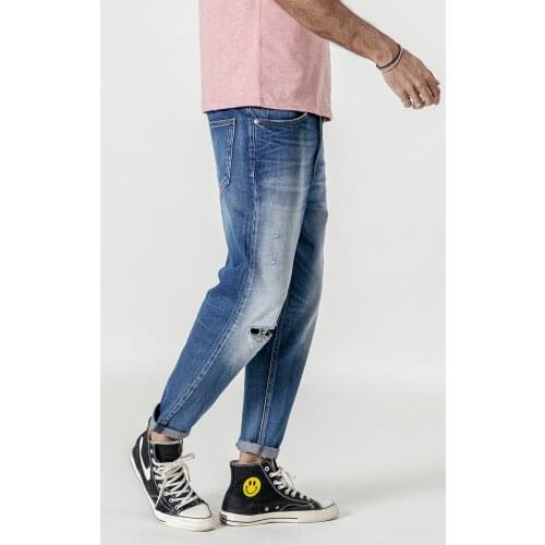 2021 New spring winter New Hole Ripped Jeans Men Straight Ankle-Length Denim Jeans Fashion cotton Hip Hop Streetwear