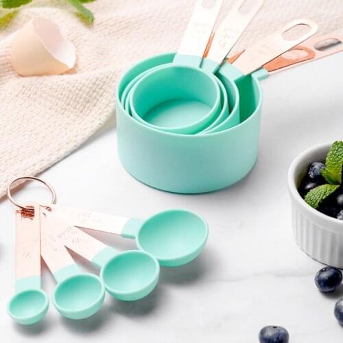 8-Piece Set Of Copper-Plated Stainless Steel Cup Measuring Spoon With Scale Can Be Stored Kitchen Seasoning Food Supplement Tool