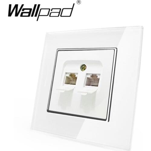 Cat6 RJ45 RJ11 Socket Wallpad White Crystal Glass EU European Standard Tel Phone and Rj45 Data Internet Wall Socket with Claws