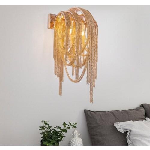 French Chain Wall Lamp Light Fixture Aluminum Chain Wall Bracket Silver Wall Sconces Lighting Aisle Lamp Hallway Porch Light