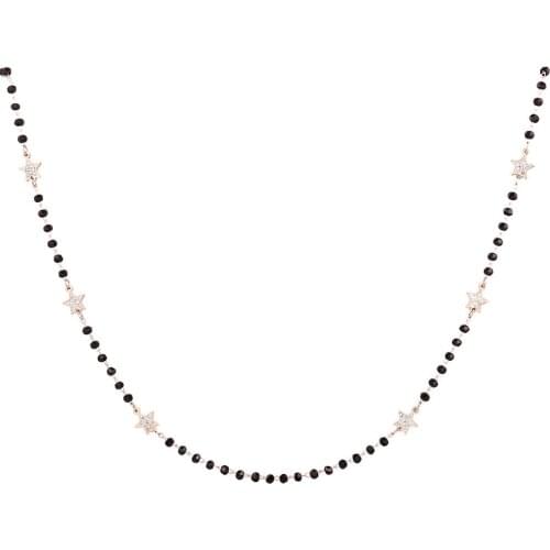 New Trend Black Beads Chain Choker Necklace Rose Gold Stainless Steel Charm Rhinestone Star Necklaces for Women Bohemia Jewelry