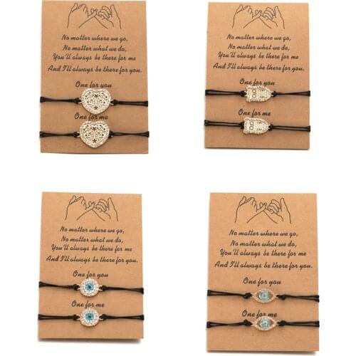 New Charm Bracelet For Friendship Couples 2pcs/set Rhinestone Butterfly Heart Bangles Women Man Lucky Wish Jewelry（6Card Choose)