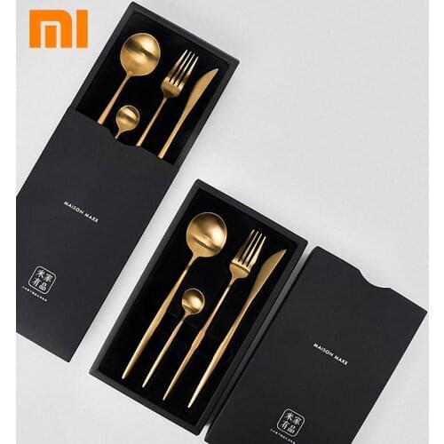 Original Xiaomi Maision Maxx Stainless Steel Tableware Set Knife Spoon Fork Tea-spoon 4 Kit Dinnerware Black Gold drop shipping