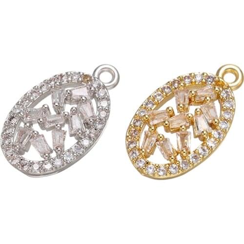 ZHUKOU 9x15mm brass simple oval crystal necklace pendant for women necklace jewelry accessories making findings model: VD653