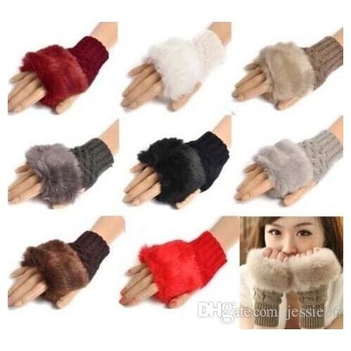 Women girl mom Christmas gift party favors Knitted Faux Rabbit Fur Fingerless gloves Winter Warmer outdoor Mittens event supply