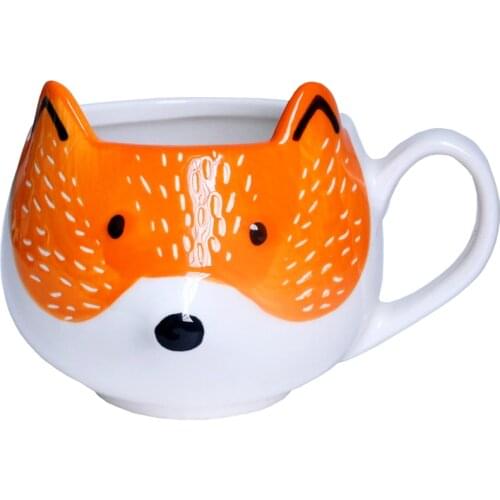 Cute orange little fox 3D three-dimensional ceramic mug Animal coffee cup