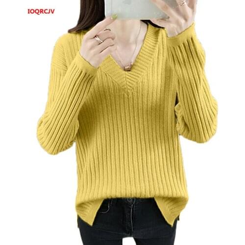 New Knitted Sweaters Women Elegant V-neck Long Sleeve Pullovers Sweater Spring Korean Solid Color Female Lady Jumpers Tops W1167
