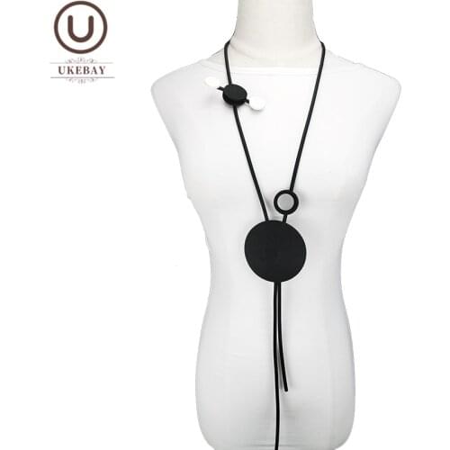 UKEBAY New Long Necklaces Statement Jewelry Women Goth Pendant Necklace Wood Accessories Ethnic Sweater Chains For Party Wedding