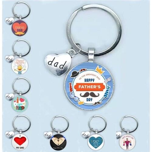 Vintage I Love Dad Keychain My Dad Is A Superhero Pendant Glass Keyring FatherS Day Handmade Jewelry Best Gift