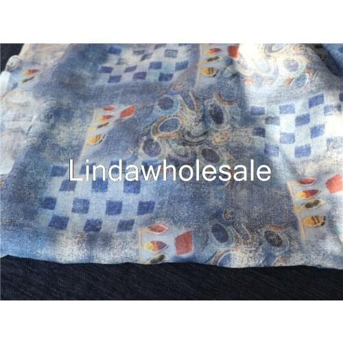 Blue mark high-end natural pure ramie digital printing fabrics sewing clothing fabric summer dress material