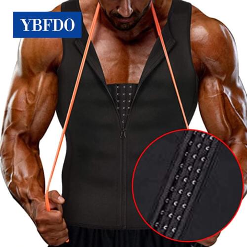 YBFDO Mens Compression Shaper Slim Three-breasted Waist Training zipper Vest Top Burning Fat Slim Modeling Strap Sweat Corset
