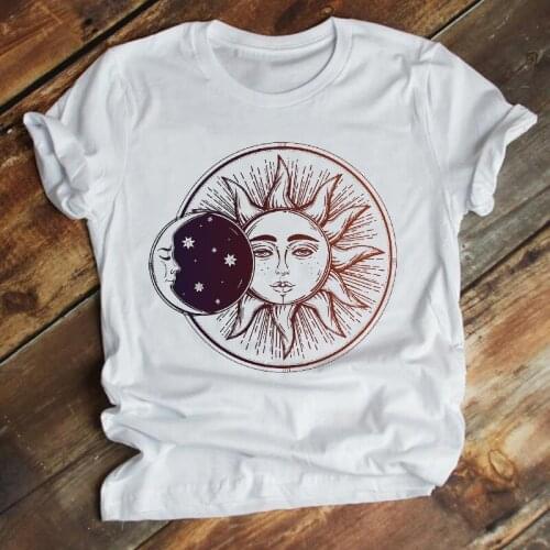 Women Clothing 90s Moon Sun Vintage Cartoon Trend Aesthetic Fashion Summer Clothes Print Tshirt Female Tee Top Graphic T-shirt