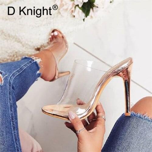 2019 PVC Jelly Sandals Open Toe High Heels Women Transparent Perspex Slippers Shoes Heel Clear Sandals Plus Size 35-40