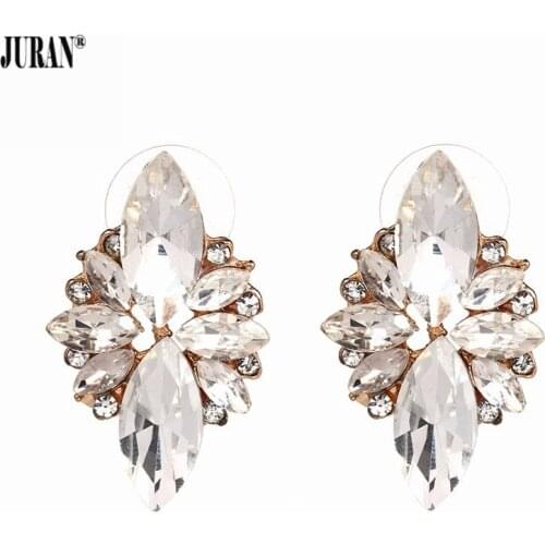 JURAN New Brand Full Crystal Stud Earrings Charm Statement Unique Freshness Brincos Earrings Women Wedding Fashion Jewelry