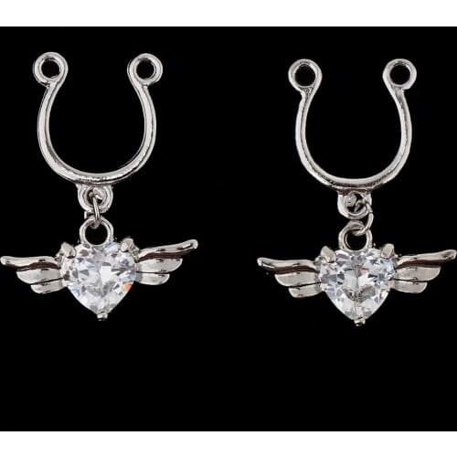 1 Pair Fake Nose Ring Clip On Non Piercing Crystal Dangle Stud Body Jewelry