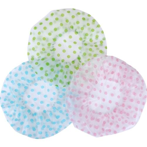 1PC 3 Color Dot Waterproof Shower Cap Thicken Elastic Bath Hat Bathing Cap Women Hair Salon Bathroom Products