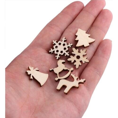 100pcs Navidad Christmas Wooden Chips Santa Claus Snowman Ornament Craft Christmas Decorations for home Xmas Natal Supplies