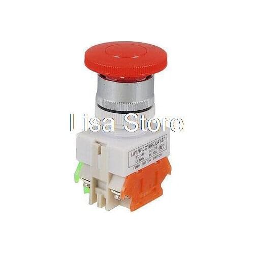 1NO 1NC 600V 10A DPST Contact Red Mushroom Momentary Push Button Switch