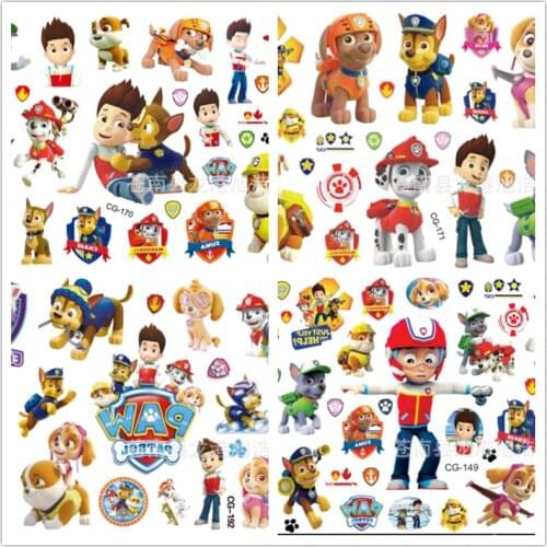 2021 New Paw Patrol Kid Cartoon Tattoo Stickers Cute Fashion Kindergarten Reward Early Education Stickers Birthday Gift