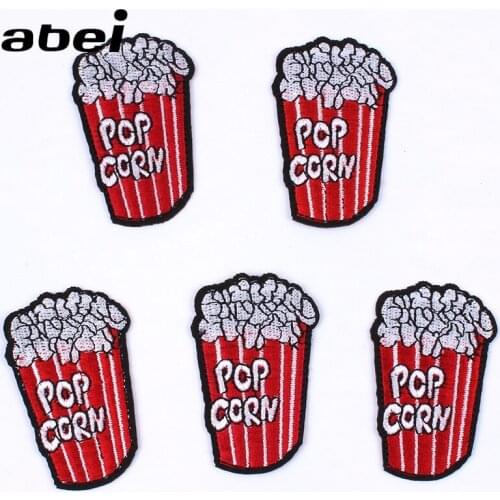 5pcs/lot Embroidered Pop Corn Stickers Cartoon Foods Patches DIY Clothing Jeans Garments Motif Badge Iron On Patch Appliques