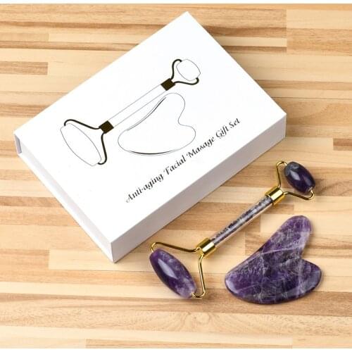 Amethyst Jade Roller Facial Massage Relax Weight Loss Natural Jade Quartz Scraper Massager Roller Jade Amethyst Beauty Skin Care