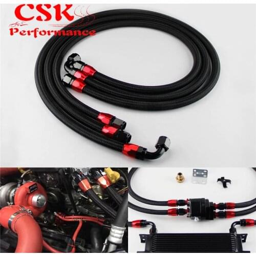 AN10 Nylon Steel 10An Engine Oil Cooler Braided Hose Filter Relocation Hose Black / Silver