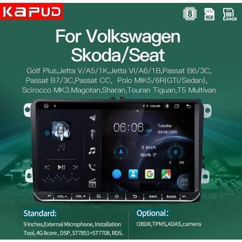 Kapud Android10 Car Radio Player Stereo 9''Autoradio Multimidia Classic For VW/Volkswagen/Passat/Golf/Polo/Octavia/Tiguan/B7 Gps