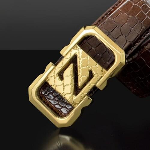 Brand Mens black Genuine Leather Fashion Belt Alloy Material Z LOGO Buckle Business Mens Jeans Wild High Quality Belts brown