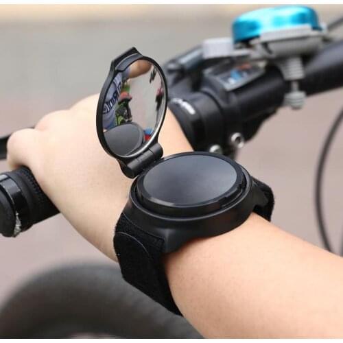 Black Bicycle Rearview Handlebar Mirrors Cycling Rear View 360-Degree Rotating Adjustable Belt Wrist Strap Handle