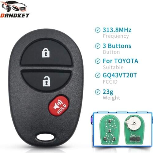 Dandkey Car Key For Toyota Sequoia Sienna Highlander Auto 315Mhz 3 Buttons Replacement Keyless Entry Remote Key Fob GQ43VT20T