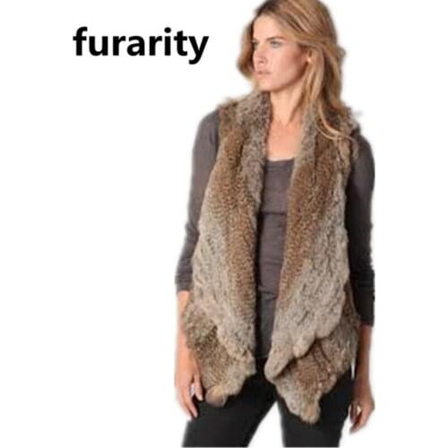 Furarity 1*1 knit top quality women real fur vest geunine winter australia hot lady waistcoats knitted fur vest SF0307