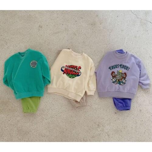 Newborn Clothing Set Baby Boys Long Sleeve Pullover Cartoon Print Tops Autumn Toddler Baby Girls Loose Long Pants Palysuit Set