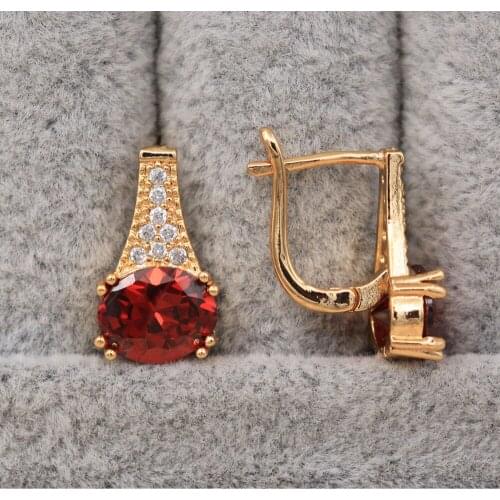 Trendy Gold Plated Copper Hoop Earrings Green Red Round Zirconia For Women Fashion Jewelry Accessories Wedding Anniversary Gift