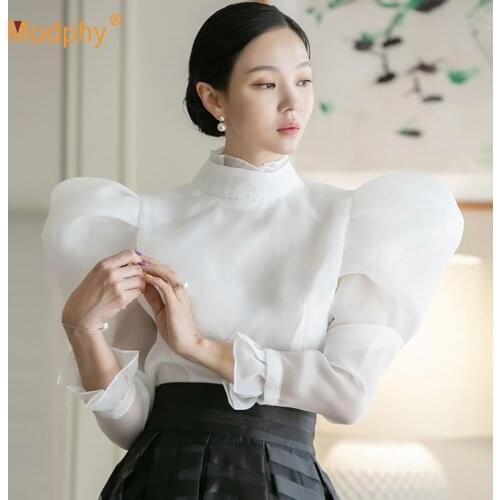 Modphy Stand-up Collar Blouses