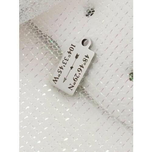 MYLONGINGCHARM 50pcs Free engraving Custom Location Tags Pendants for Necklace Bracelets Steel Coordinate Charms