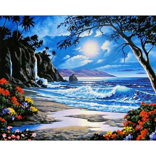 DIY Digital Painting By Numbers Package sea bright moon oil painting mural Kits Coloring Wall Art Picture Gift frameless