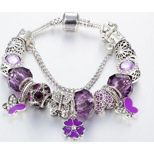 New Panjia style DIY beaded bracelet with zircon beads, crystal beads, butterfly four-leaf clover alloy bracelet，girlfriend gift