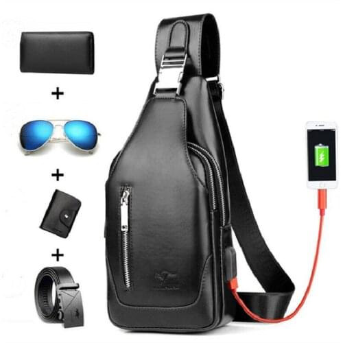 New Design Leather Mens Shoulder Bags USB Charging Crossbody Bags for Men Anti Theft Chest Bag Man Casual Business Messenger Bag