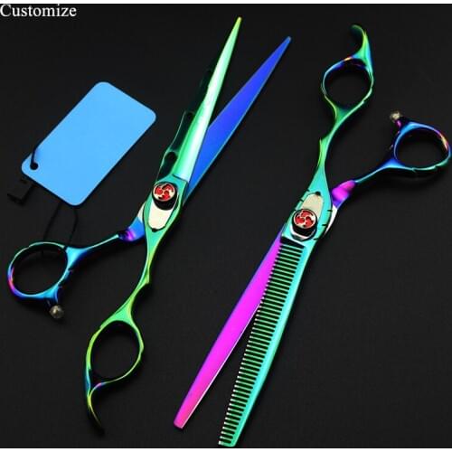 Customize japan steel 7 '' green Pet grooming hair scissors Cutting barber dog grooming Thinning shears hairdressing scissors