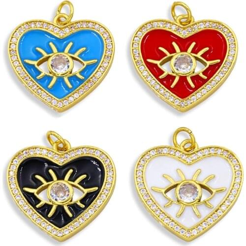 OCESRIO 6 Colors Brass Enamel Evil Eye Charms for Jewelry Making CZ Heart Necklace Charms DIY Spiritual Jewelry pdta314