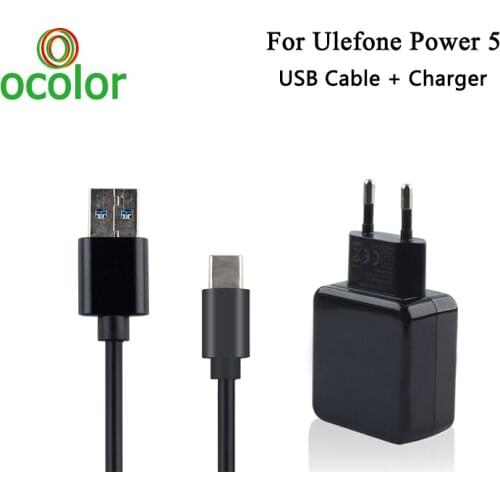 Ocolor For Ulefone Power 5 Charger Adapter EU Plug Charging Head Charging For Ulefone Power 5 USB Data Cable Phone Accessories