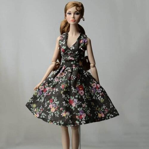 Black Flower Countryside Dress For Barbie Doll Clothes Evening Party Grwn For Barbie Dolls Outfits Doll Accessories Child Toys