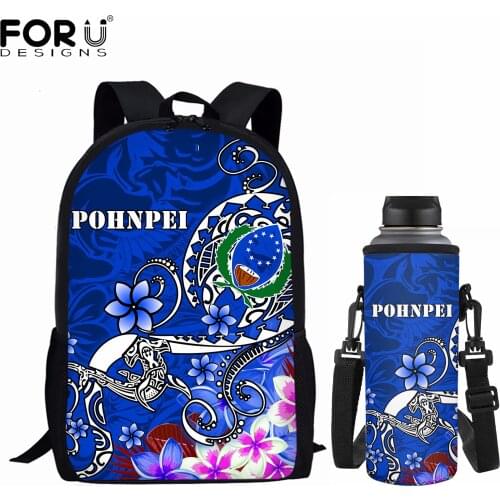 FORUDESIGNS Polynesian Pohnpei Tribal Printing Large Capacity School Backpacks Water Bottle Carrier Bags Cup Case Casual Satchel