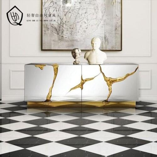 Light luxury living room stainless steel porch table, titanium alloy solid wood cabinet, piano paint decorative cabinet