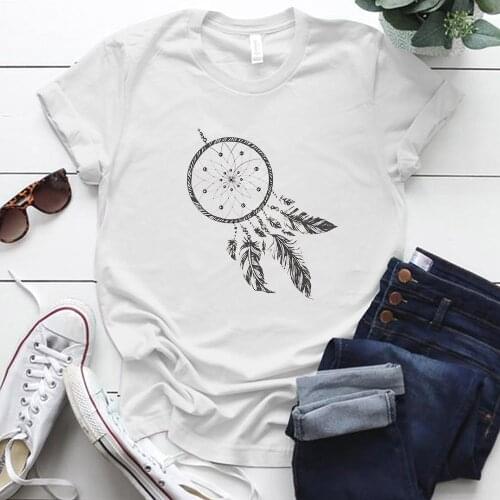 Seeyoushy Feather Print T Shirt for Women Short Sleeve Round Neck Vintage Tee Shirt Femme Harajuku Tops Woman Clothes 2021